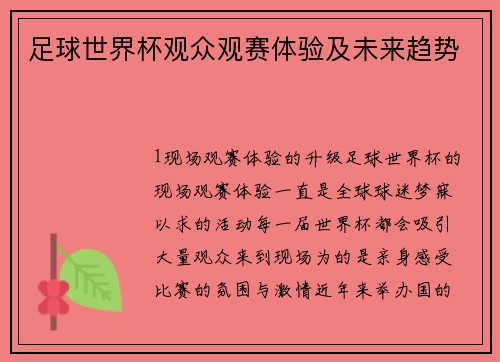 足球世界杯观众观赛体验及未来趋势