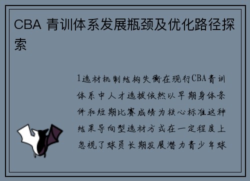 CBA 青训体系发展瓶颈及优化路径探索